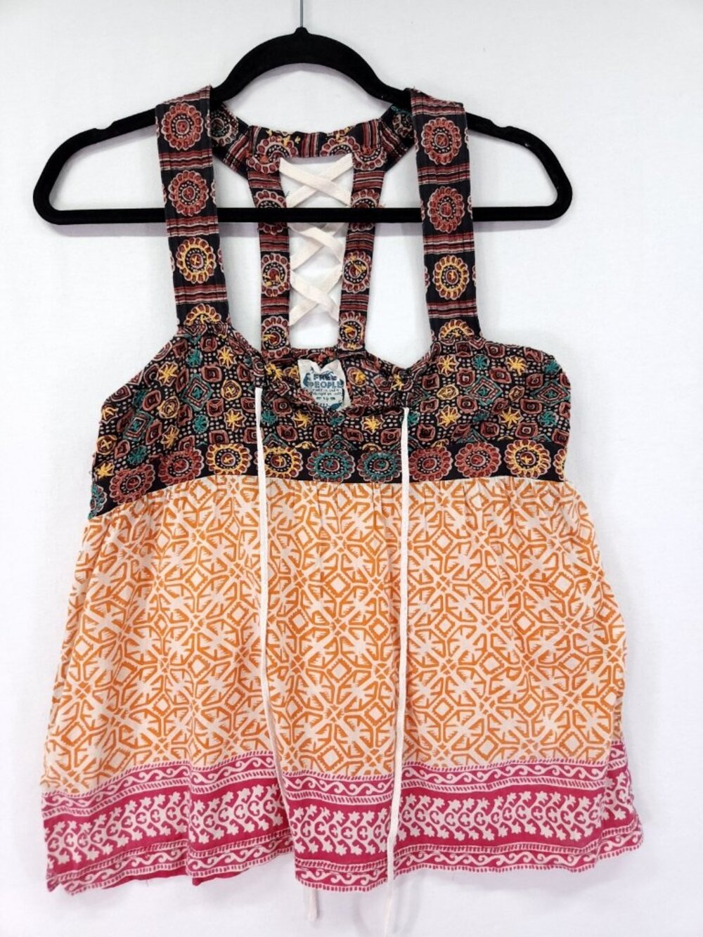 Free People Boho Embroidered Mixed Print Strappy Tank Top Size Small